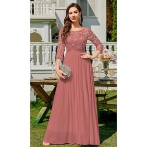 Miusol Women's Rose Coral Lace Sequin Maxi Dress Chiffon Formal Wedding Plus XXL